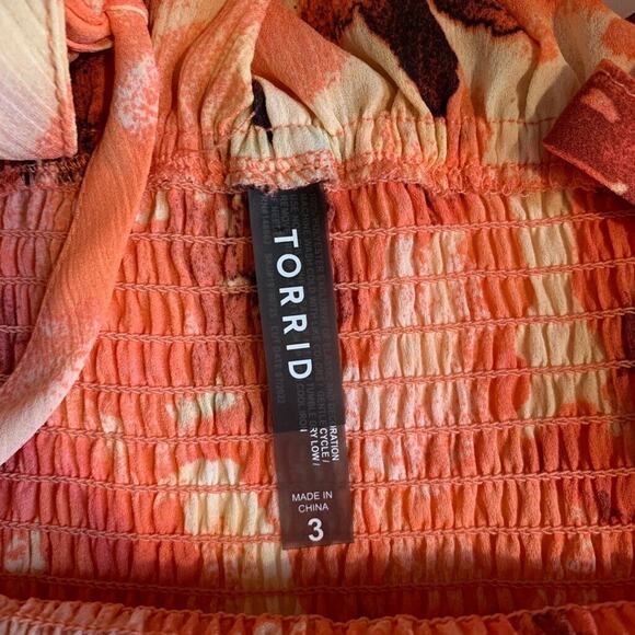 Torrid Dress Womens 3 Plus Multi Smocked Ruffle Lace Trim Floral Cover Up Mini - Picture 9 of 12